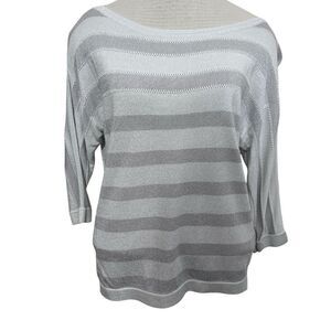 White House Black Market white and silver 3/4 sleeve boatneck sweater size small